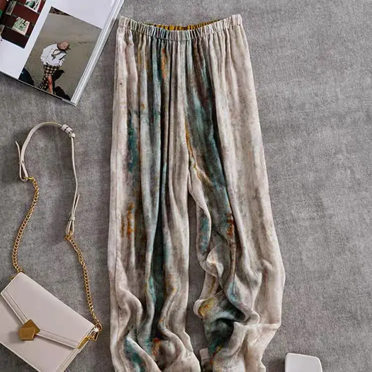 

Beachwear Ice silk ink printing dye pants wide leg pants women joggers women wide leg pants women