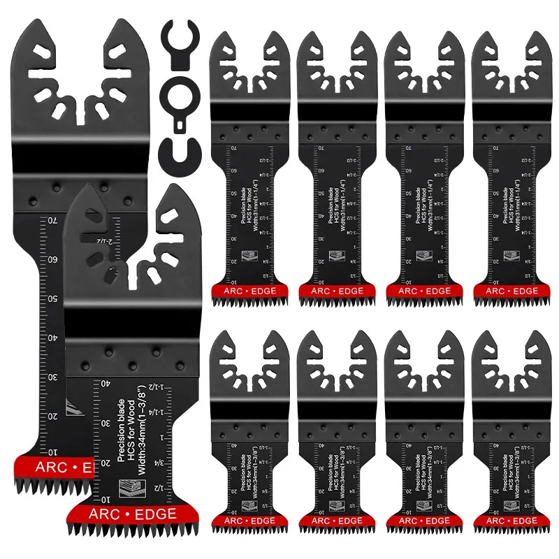10Pcs Oscillating Saw Blades High Carbon Steel Bi-Metal Curved Edge Multitool Blades Sharp Wear Resistant Cutter Blade