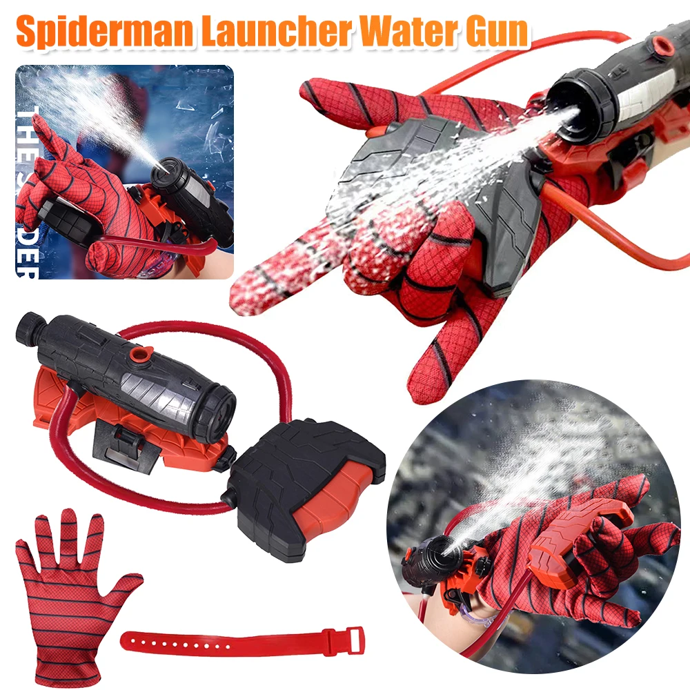 SpiderMan Water Gun Hero Launcher Spider Wrist Launcher Manual Press Burst Water Gun with Gloves Children