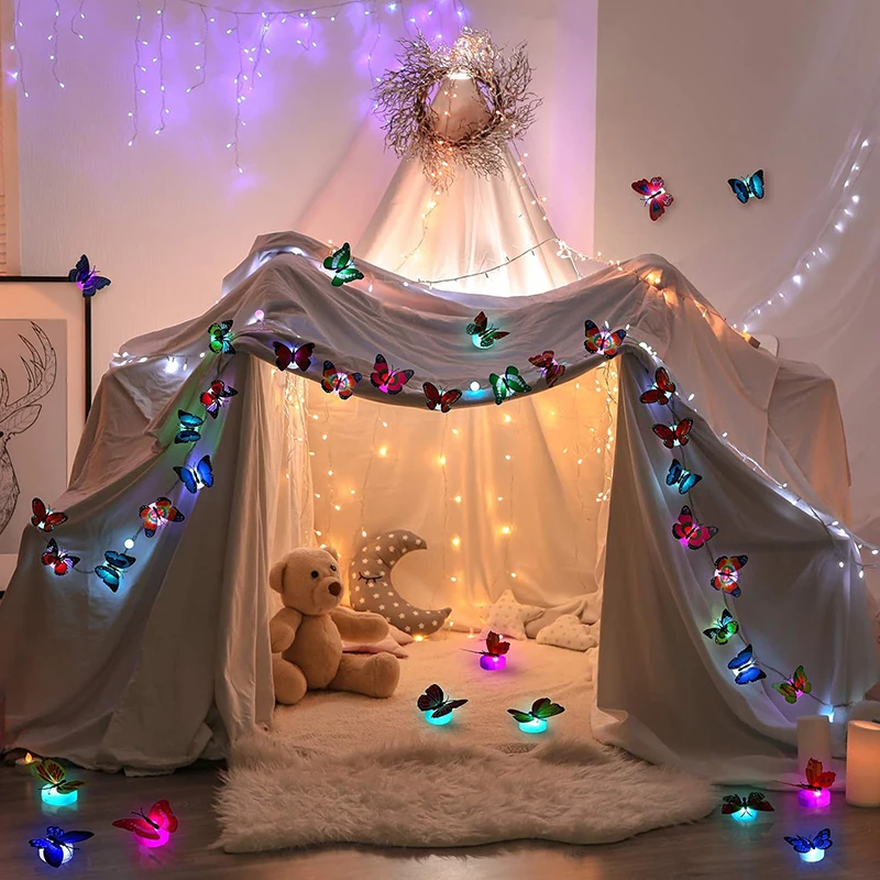 5/10 pièces 3D LED papillon décoration veilleuse autocollant unique applique murale pour enfants chambre jardin arrière-cour pelouse fête Festive