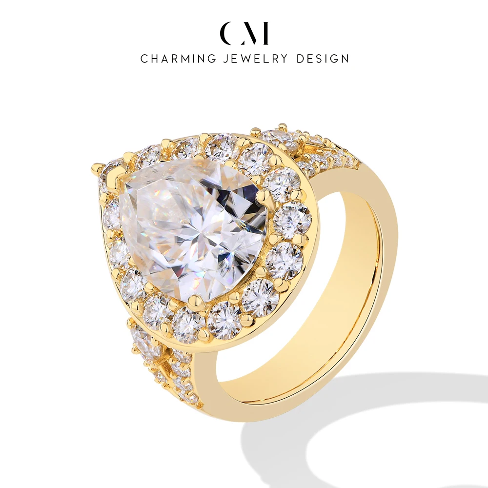 

CHARMING Luxury Vintage Sparkling Pear Cut 6ct Moissanite Ring S925 Silver for Women party Birthday Gifts Anniversary Engagement