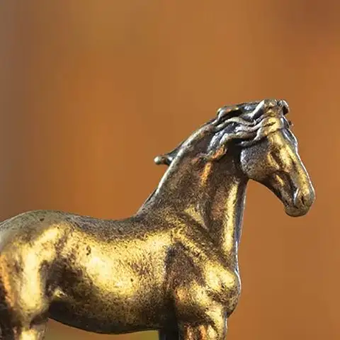 Antique Brass Solid Long Tail Horse Figurines Miniatures Feng Shui Ornaments Copper Zodiac Animal Mini Desktop Decoration Crafts