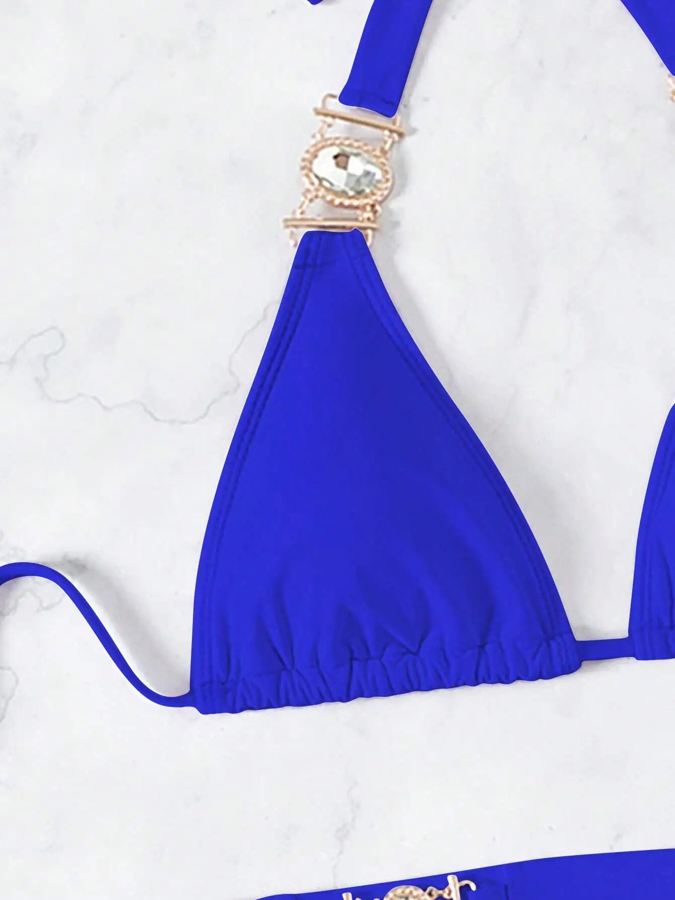 

Vibrant Blue Triangle Halter Bikini With Detachable Skirt Cover Up, 3-Piece Summer Beach Set
