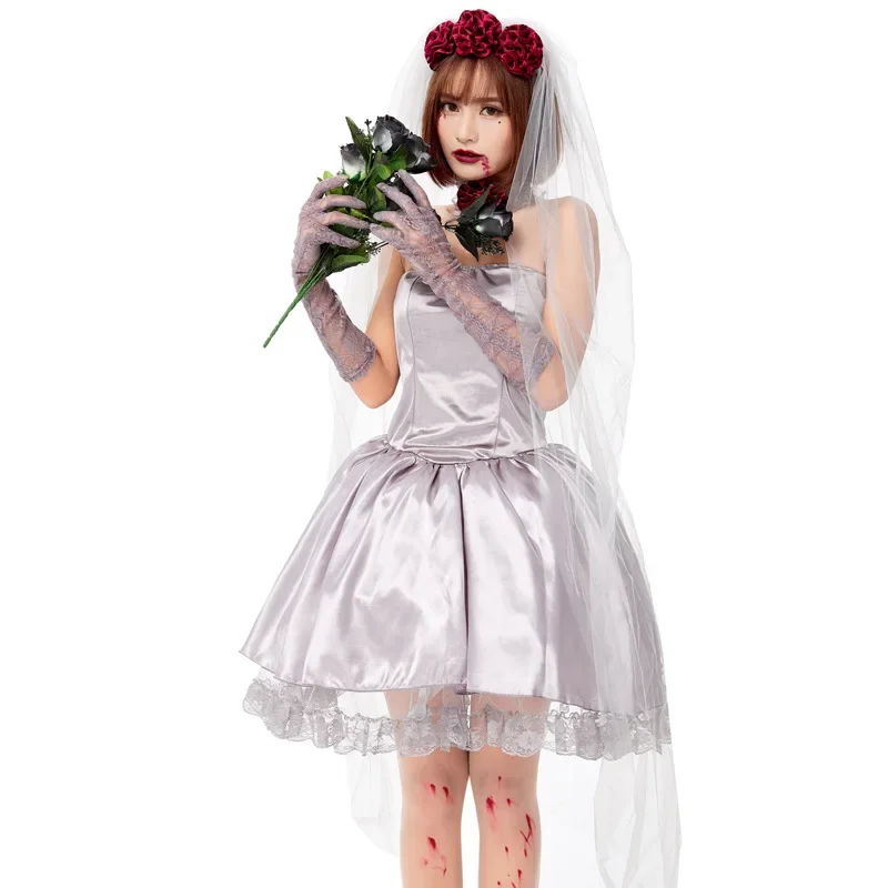 

Halloween Purim Carnival Sexy Vampire Zombie Sweet Rose Death Ghost Bride Cosplay Costume Stage Performance Fake Costume