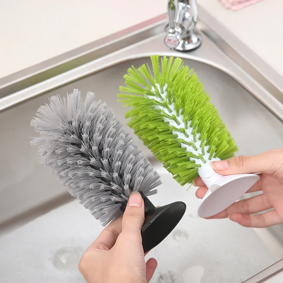1PC  Suction Cup Base Cup Brush Glass Bottle Cleaning Brush Kitchen Rotating Water Cup Tea Cup Brush Cleaning Tool XB 079