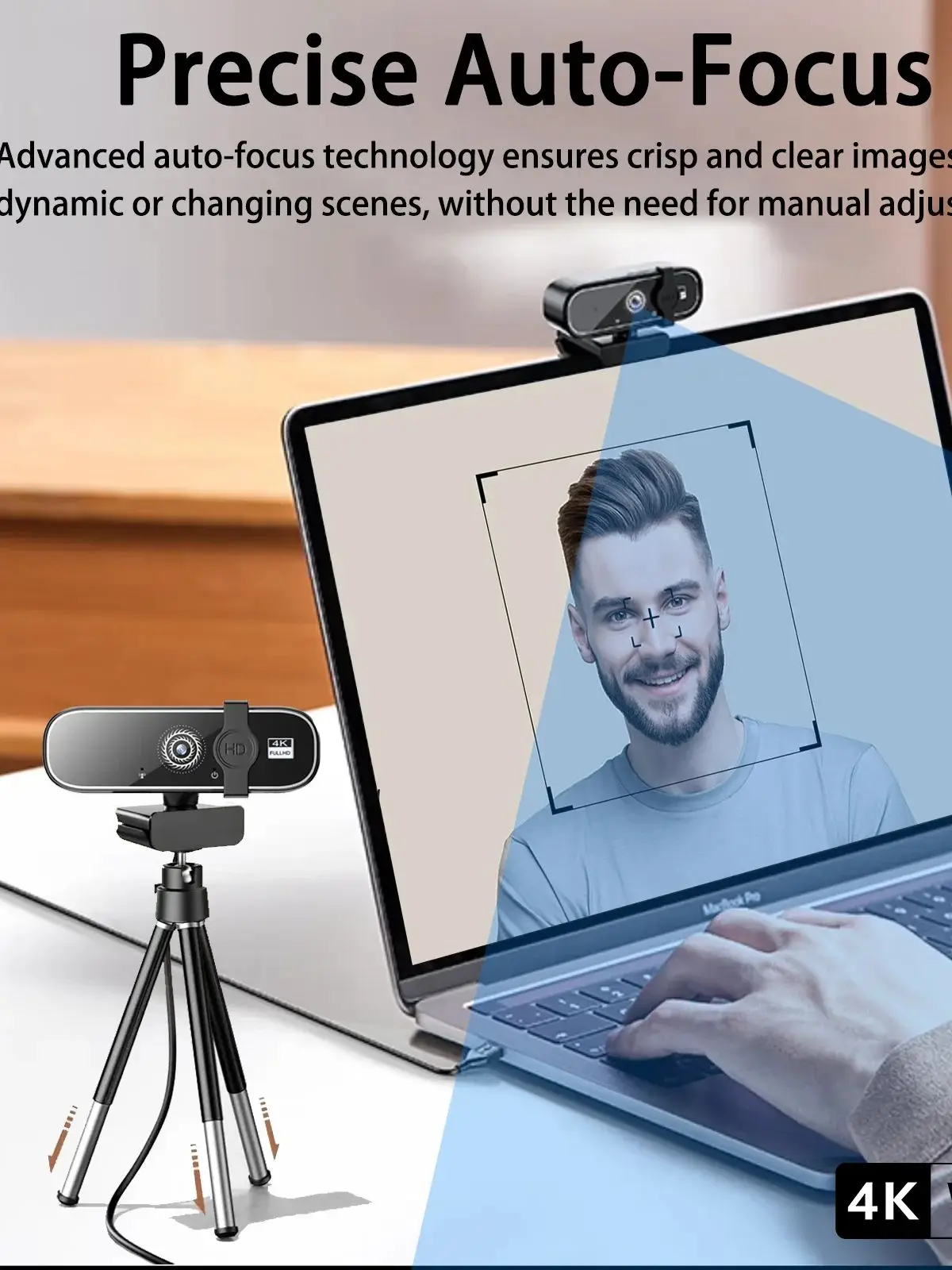 Webcam USB Autofokus Ultra HD 4K dengan Penutup Privasi, Adaptor Tipe-C — Hadiah Natal Kreatif, Kamera Komputer untuk Konferensi