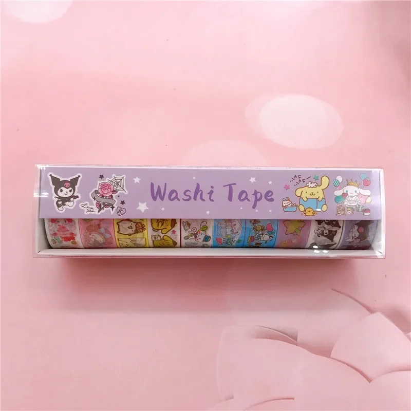 10Roll Sanrio Kawaii Hello Kitty Washi Tape Kuromi Cinnamoroll Anime Cartoon Student DIY Sticker Girl Creative Handbook Material