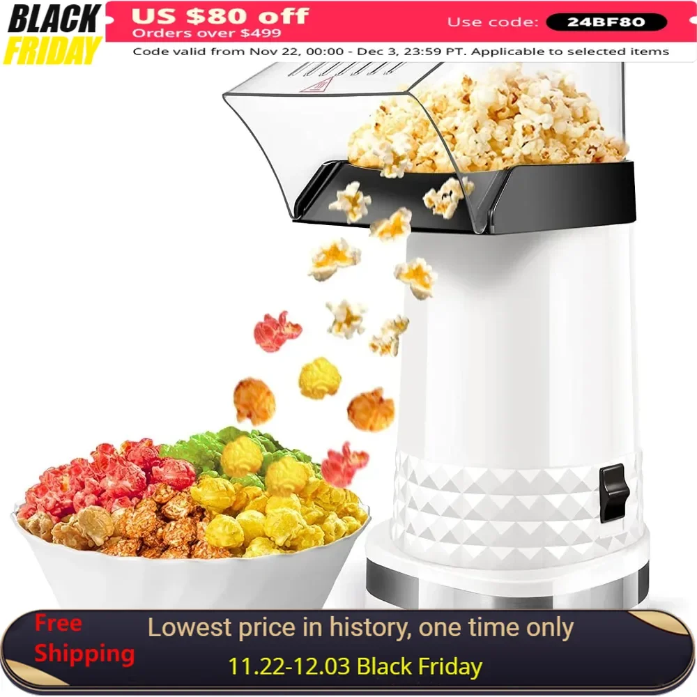 

4.5 Qt Popcorn Machine, 1200w 2 Min Fast Popping Air Popper, Hot Air Popcorn Maker with Butter Melter, Popcorn Makers