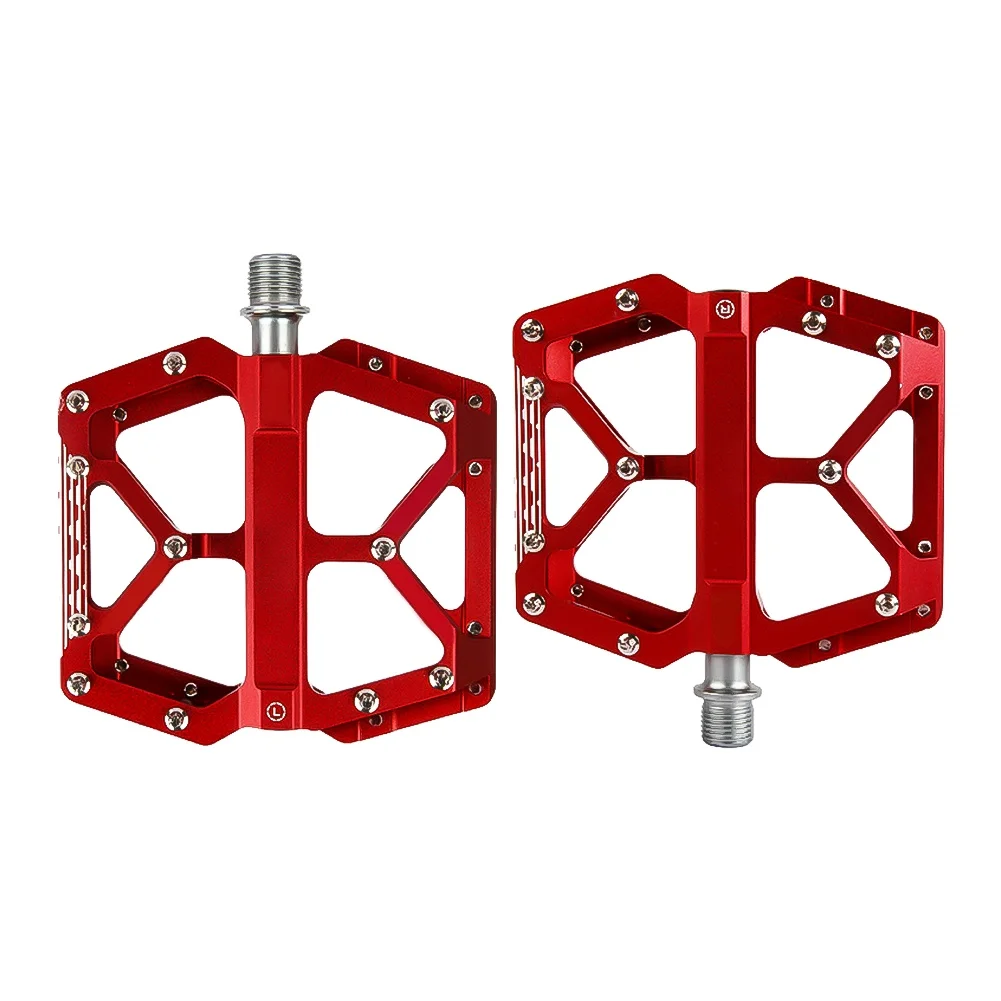 Bicycle Pedals Aluminum 3-Bearing Wide Platform Hollow Structure Anti-Slip Spikes for Road MTB 120x115x17mm CNC Finished