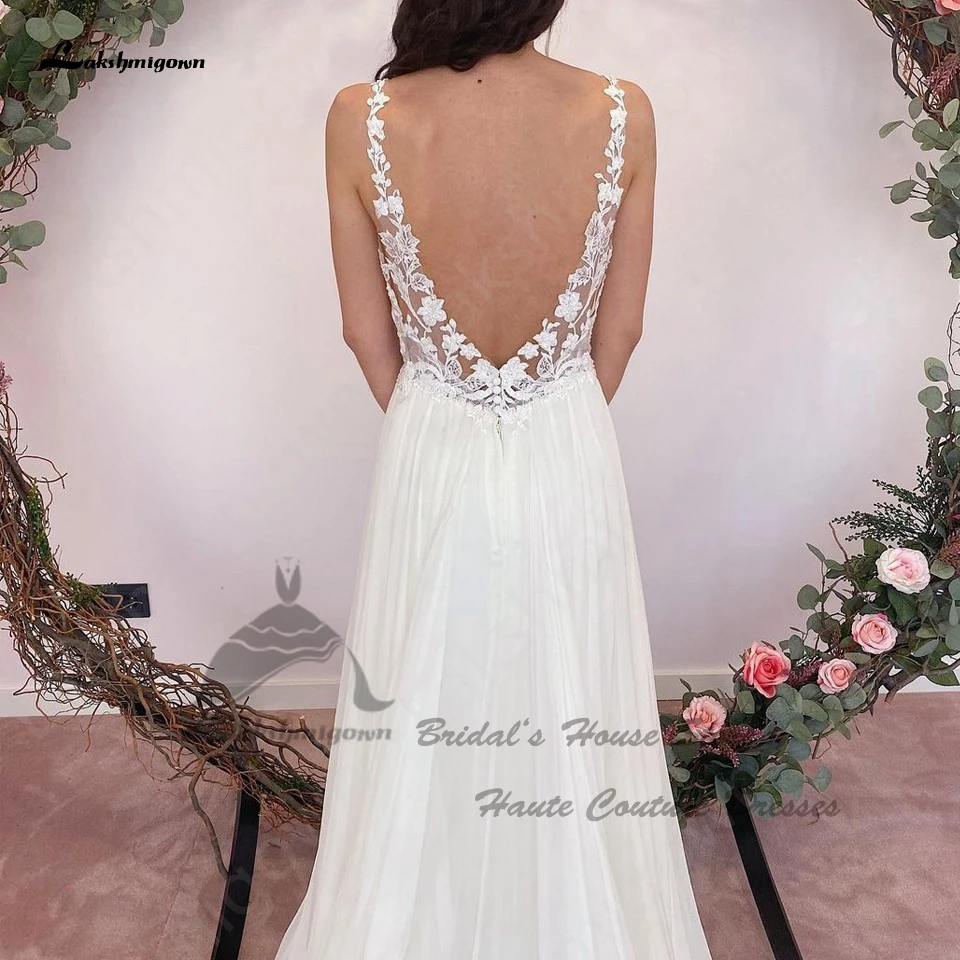 Lakshmigown Sexy Women Chiffon Long Beach abiti da sposa Backless 2023 Robe Femme Chic A Line Boho V Neck abiti da sposa