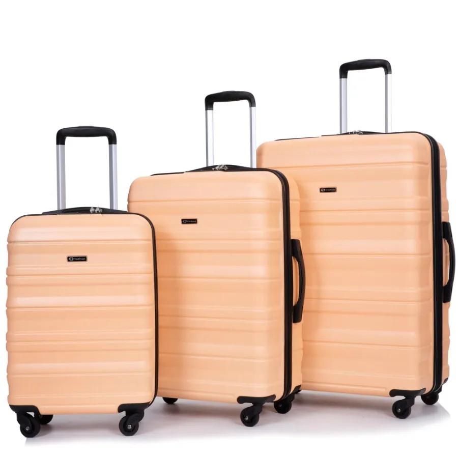 Expandable 3 Piece Luggage Sets Lightweight Durable Suitcase with Hooks Spinner Wheels TSA Lock 21/25/29 Inch Peach