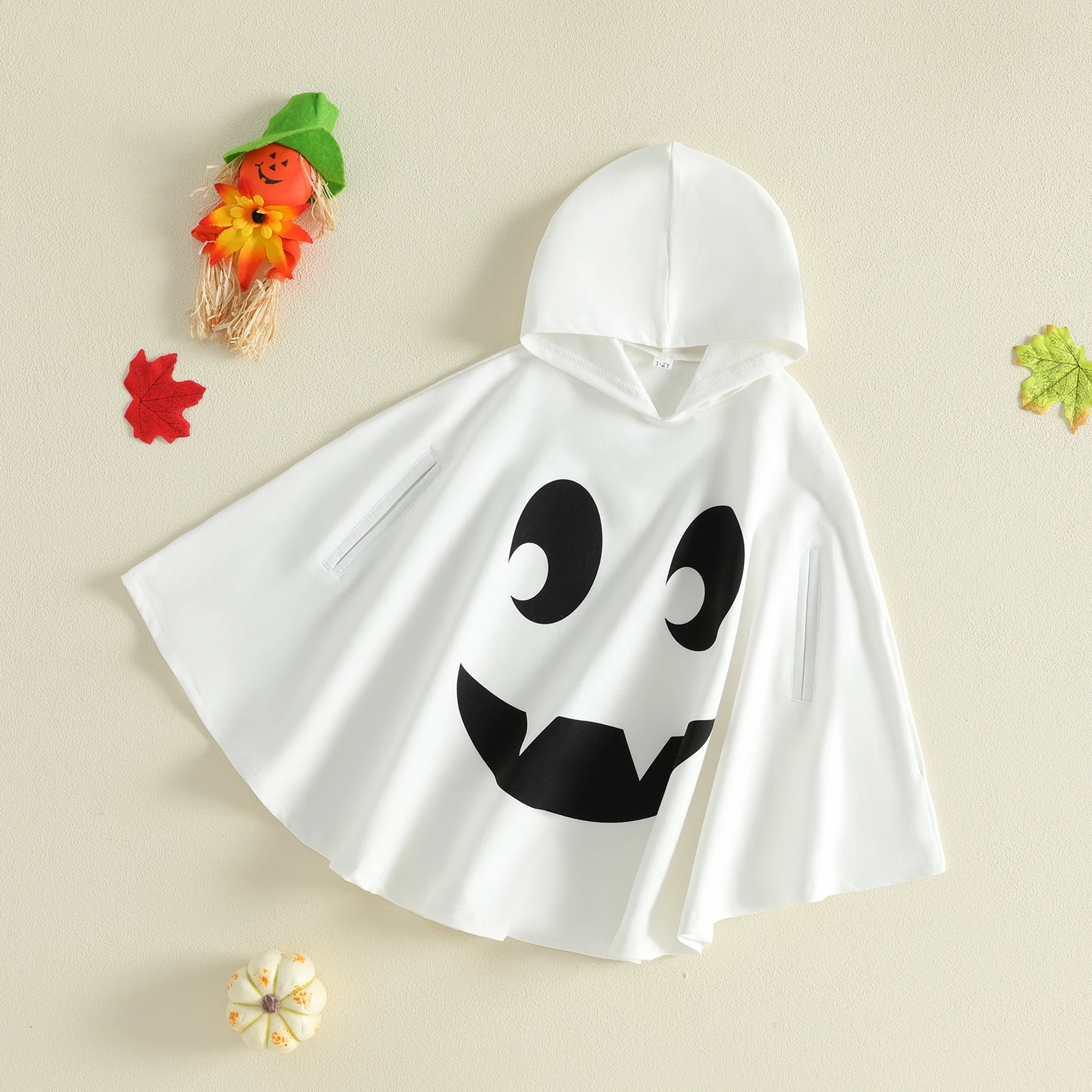 Kids Halloween Ghost Cloak Cute Hooded Cape Toddler Ghost Costume