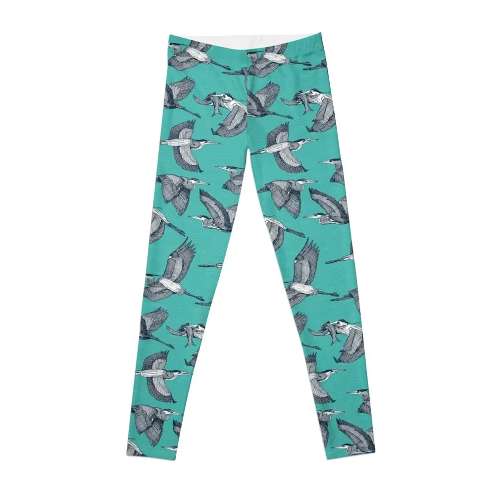 

great blue herons verdigris Leggings trousers push up fitness Womens Leggings
