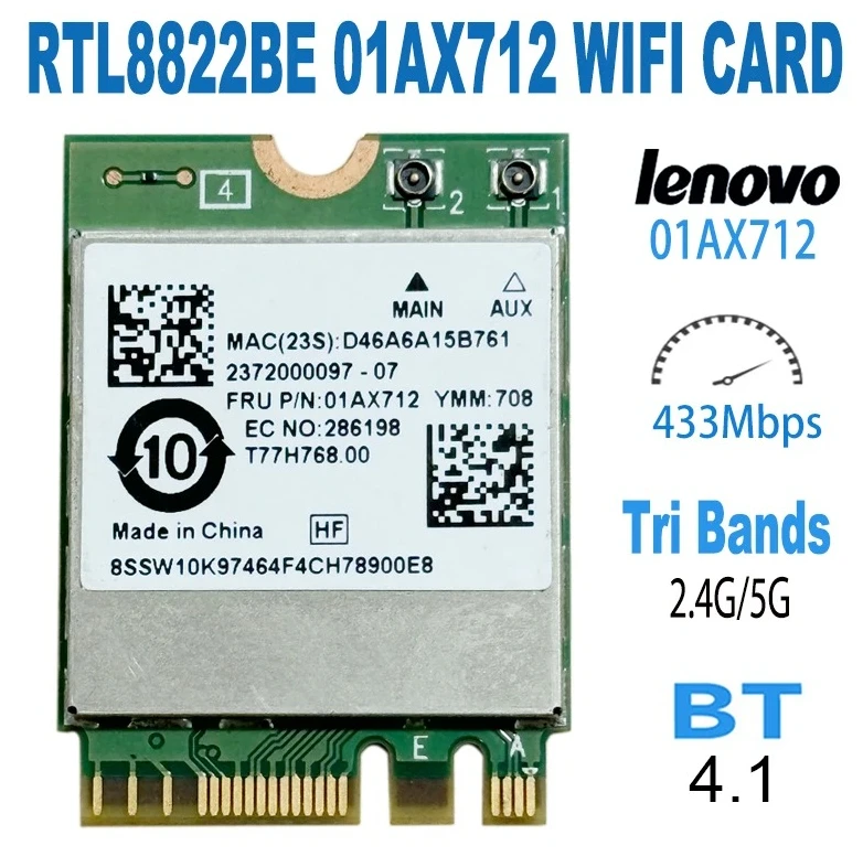 2026 Rtl8822be M2 Ngff Network Card 01ax712 Dual Band 2 4ghz 5ghz 802 11ac Bluetooth 4 1 Compatible Thinkpad P51s T470