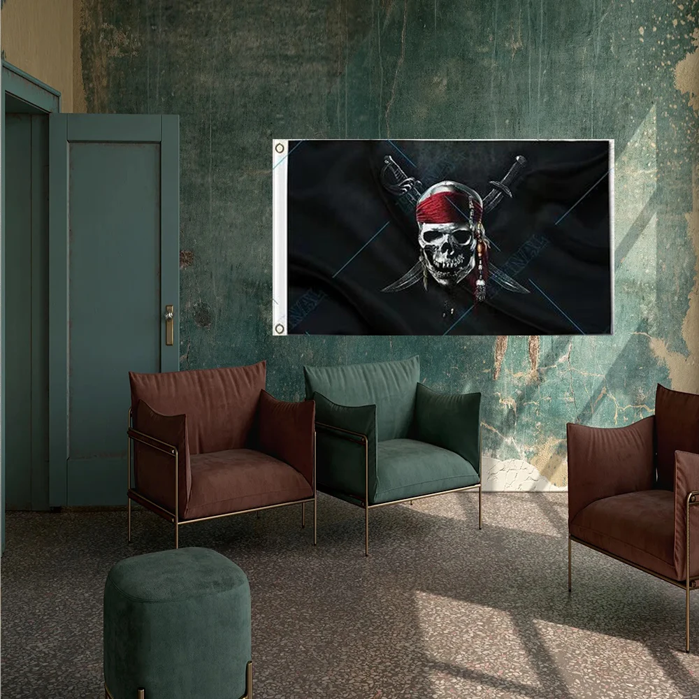 90x150cm CUSTOM banner of Sword blade Pirate with red headscarf flag