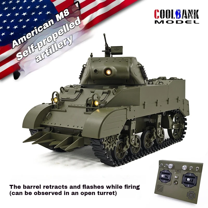Kubingke G2079 escala 1:16 US M8 RC tanque obús autopropulsado con función de humo modelo militar juguete para niños y adultos regalo