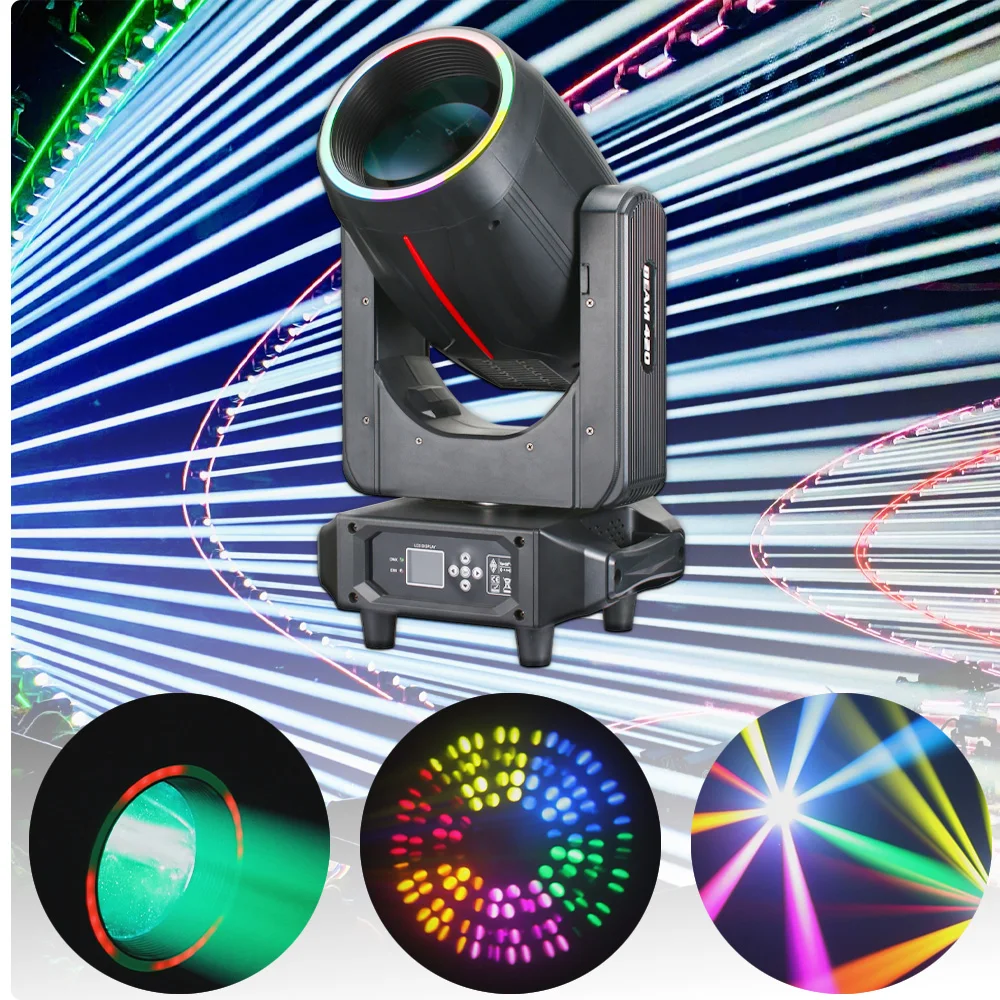 YUER NEW 420W Prism Beam Light 14 Colors 4 Prisms 540° Pan 270° Tilt DMX512 LED Ring for Concerts Theaters Events Lighting