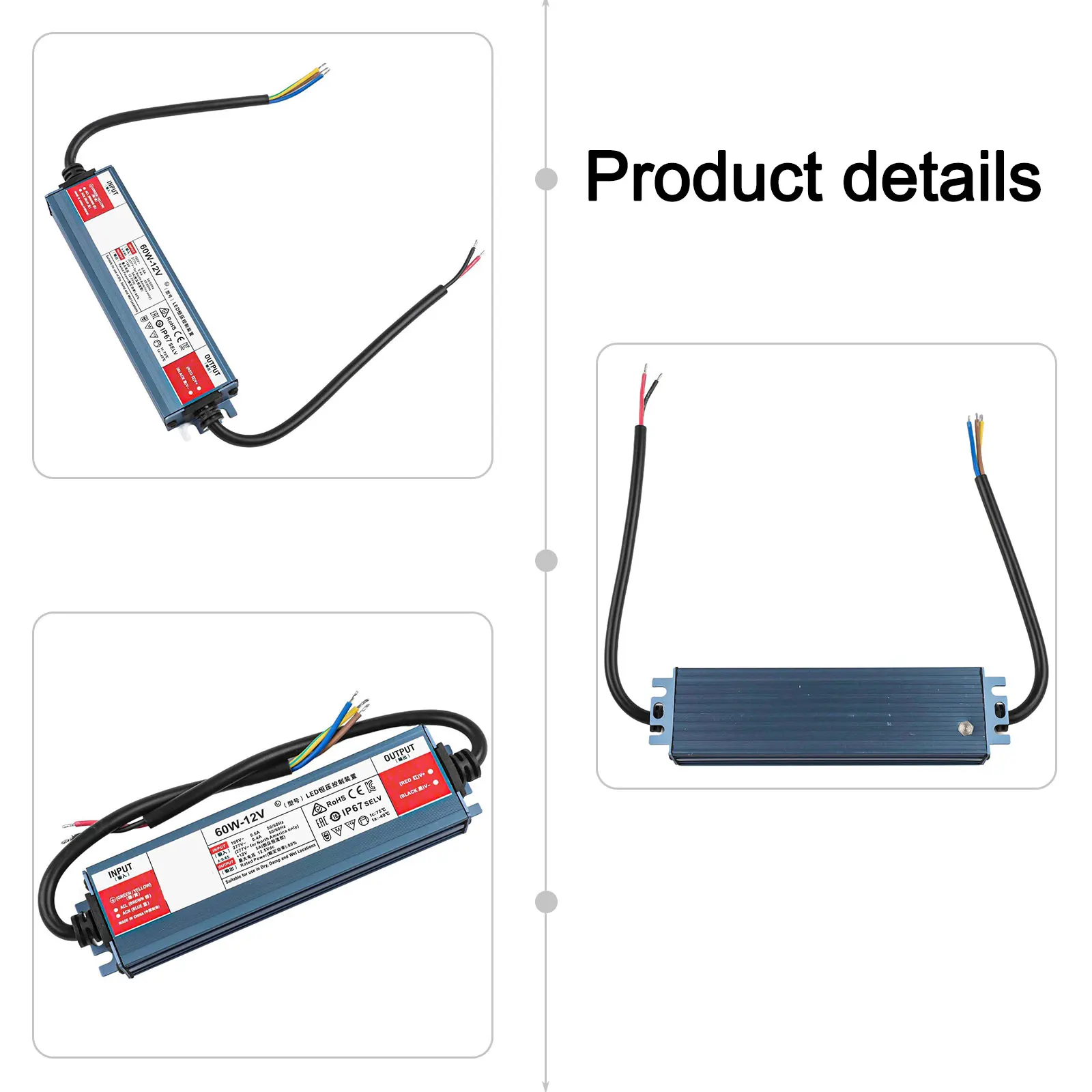 

1 Set 60W LED Driver AC/DC IP67 Waterproof Lighting Transformers Outdoor Power Supply LED Driver Power Supply