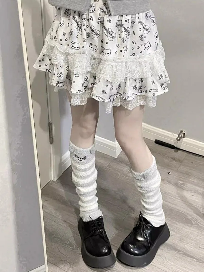 2025 Subculture Y2k Millennial Japanese Two-dimensional Lace Print High Waist A Line Fluffy Cake Skirt For Women