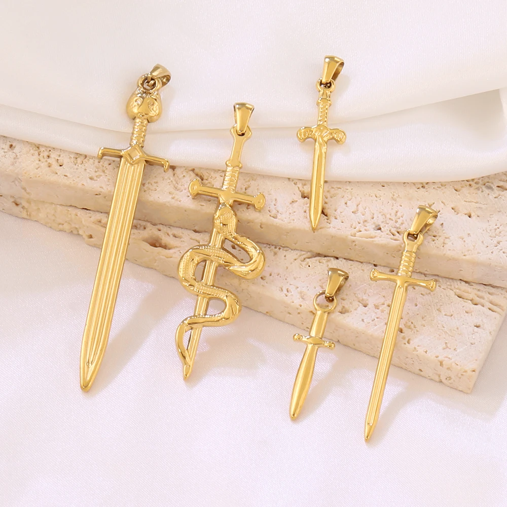 2Pcs Stainless Steel Gothic Snake Sword Dagger Charms Vintage Religion Vampire Cross Pendant Fit DIY Necklaces Jewelry Findings