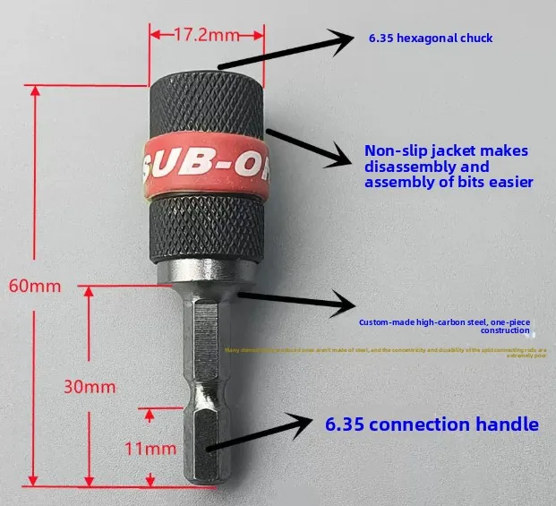 Quick-connect extension rod for socket bits, single or double-ended bit extension for screwdrivers and electric drills