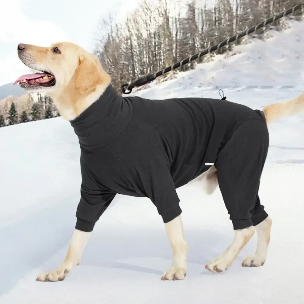 Dog Undershirt High Collar Dog Overalls Jumpsuit Warm Windproof 4-Legged Dog Pajamas Polyester Soft Dog Recovery Suit Outdoor