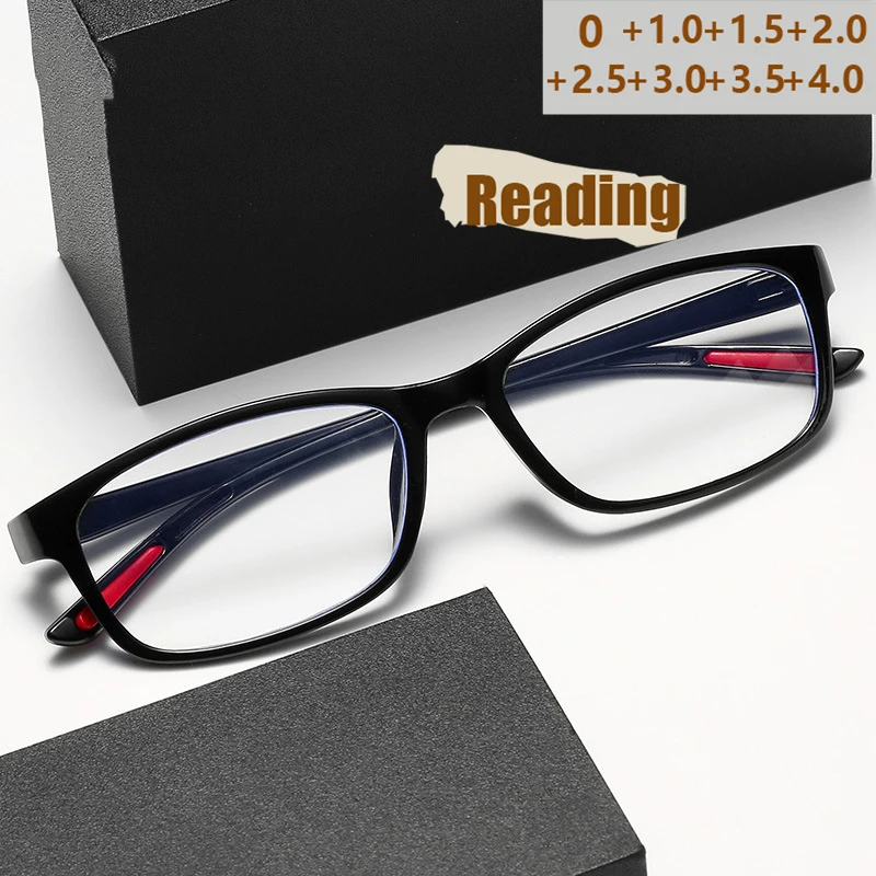 Modische und bequeme neue klassische Basic-Lesebrille für Herren und Damen mit quadratischem Rahmen und Anti-Blaulicht 13017