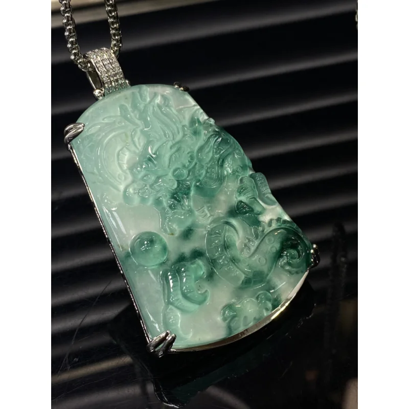 

Certified Natural AA Perfect High Ice Green Jade Jadeite dragon Pendant&Necklace