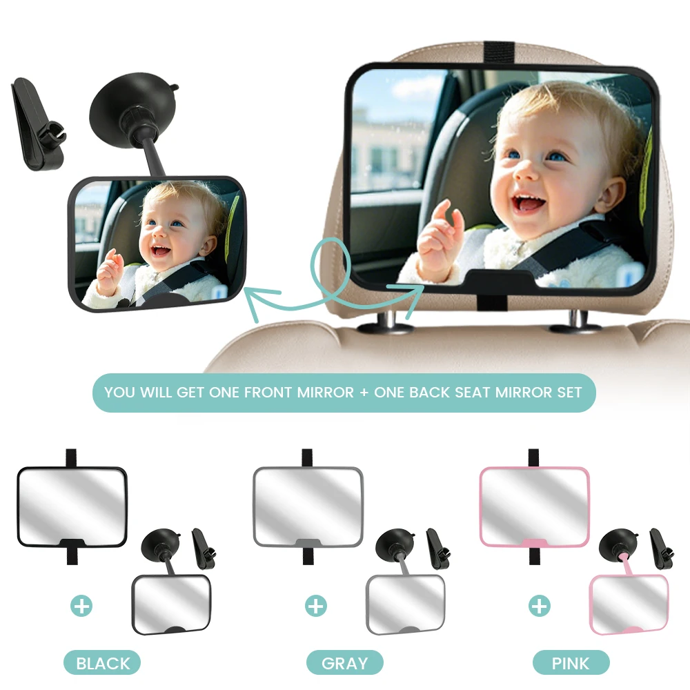 طقم مرآة سيارة للأطفال مكون من قطعتين بما في ذلك مرآة مواجهة إلى الأمام ومشبكًا 360 درجة ° مرآة مقعد السيارة المقاومة للكسر قابلة للدوران للوجه الخلفي #3