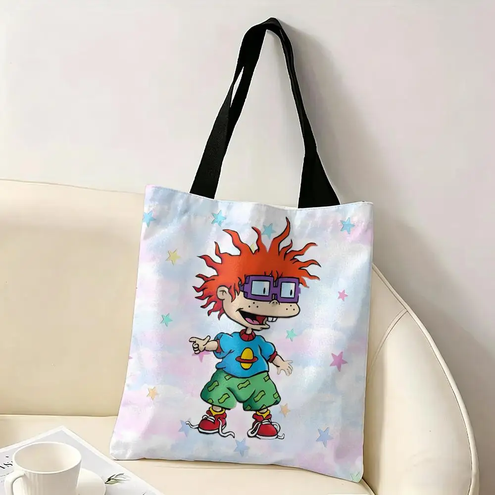 CARTOON R-Rugrats Storage Bags Canvas Double-Sided Print Tote Bag Large Capacity Shoulder Fashion Shopping Handbag