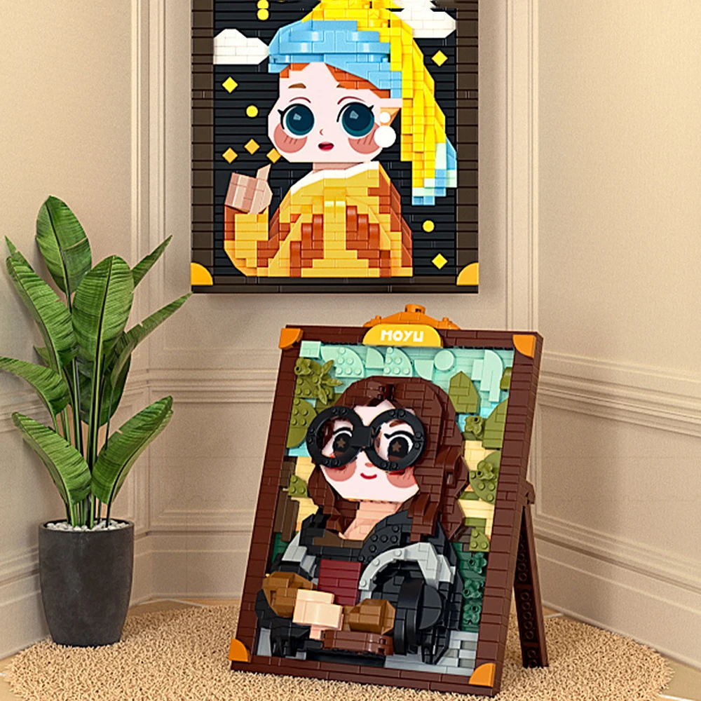 

Idea Artistic Creation ART Painting Het Meisje Met De Parel Mona Lisa Building Brick Micro Diamond Block Cartoon Toy For Gift