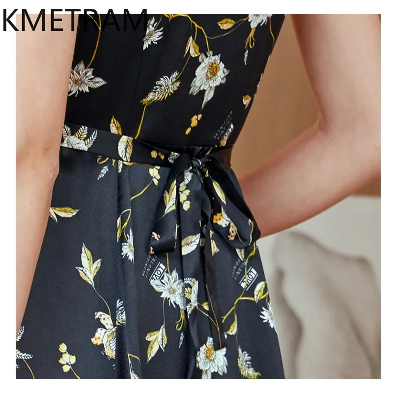 KMETRAM 92% Mulberry Silk 21 Momme Dress Women Elegant Party Long Dresses Female 2024 Summer Dress V-Neck Women Clothing Vestido