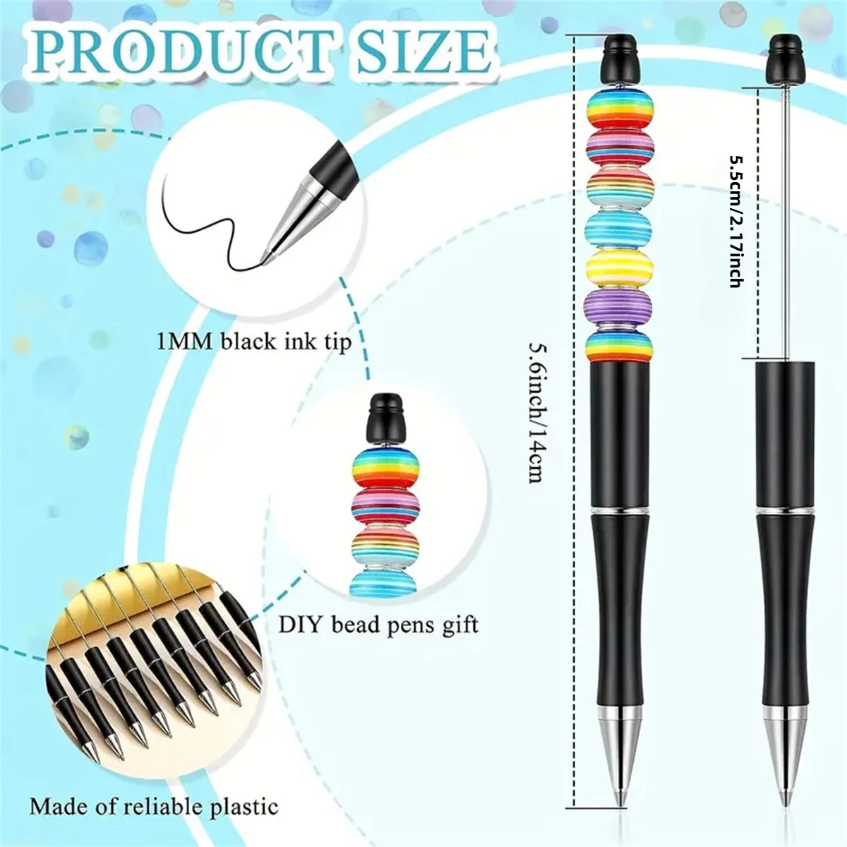 10PCS/20PCS/50PCS new plastic material black ink bead ballpoint pen,designated creative series (random color),perfect for DIY