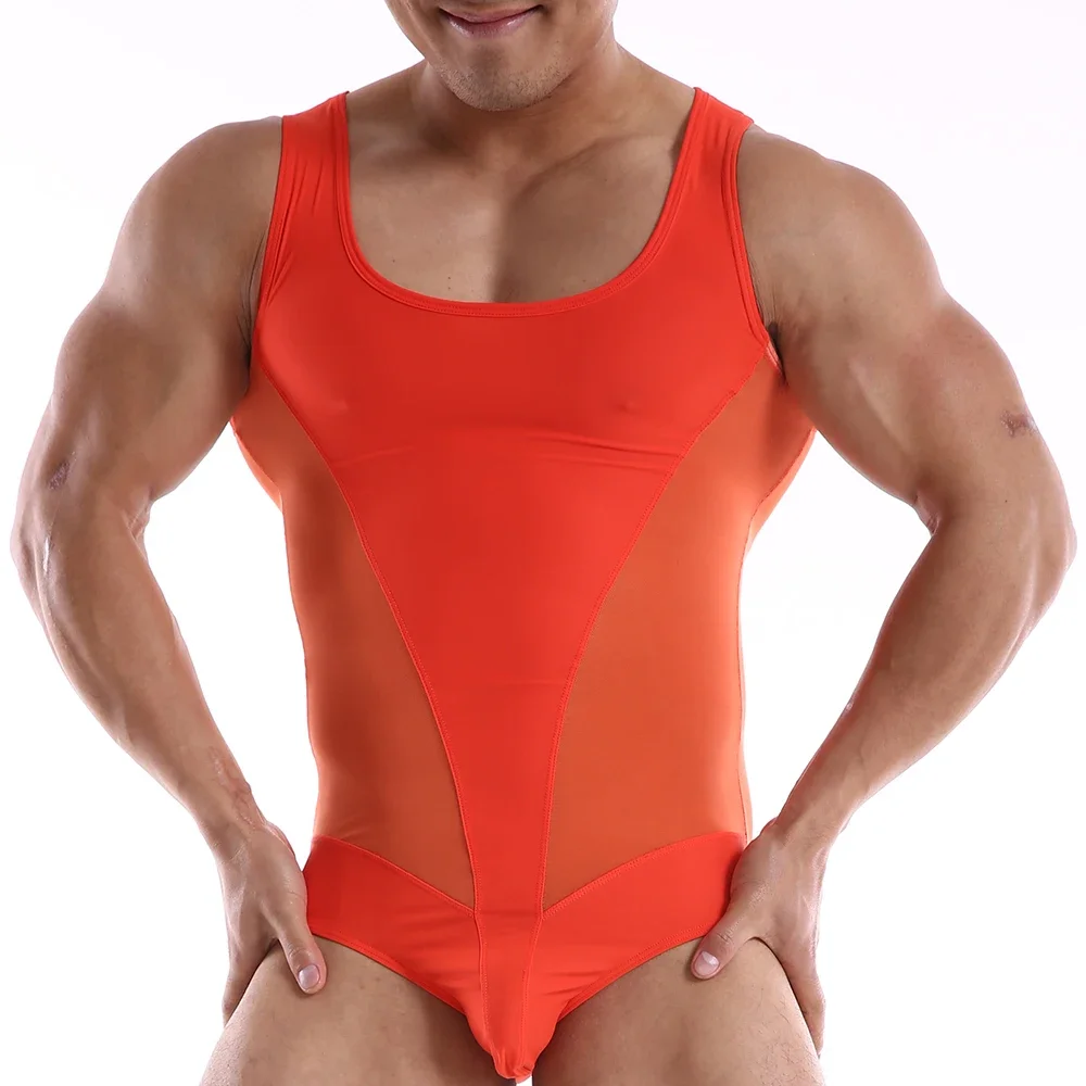 Sexy Men Breathable Mesh Undershirts Transparent Jumpsuit Wrestling Singlets Leotard Underwear Gym Fitness Bodybuilding Bodysuit