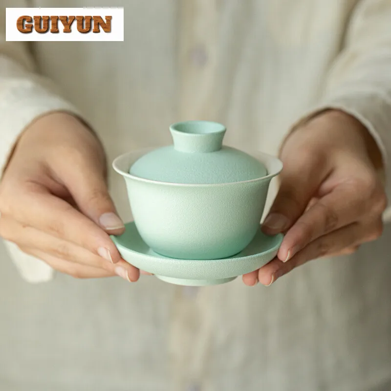 110ml Handmade Ingot Sancai Lid Bowl Household Simple Anti Scald Gaiwan Boutique Tea Tureen Vintage Tea Maker Teaset Decoration