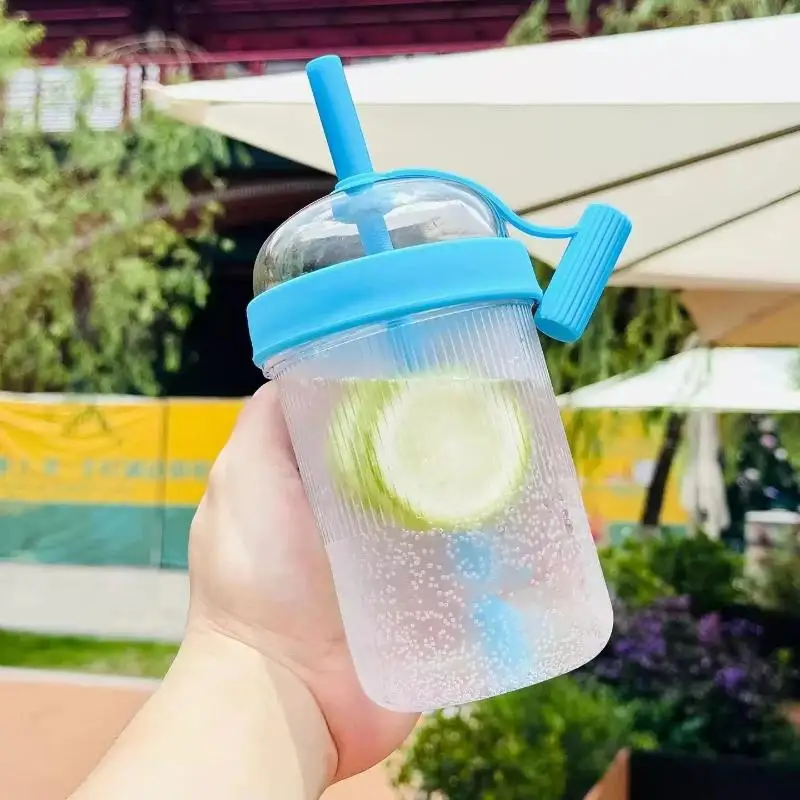 1Pcs Plastic Double Drinking Cup Lightweight Cold Drink Tumbler with Lid Straw for Gym Fitness Workout
