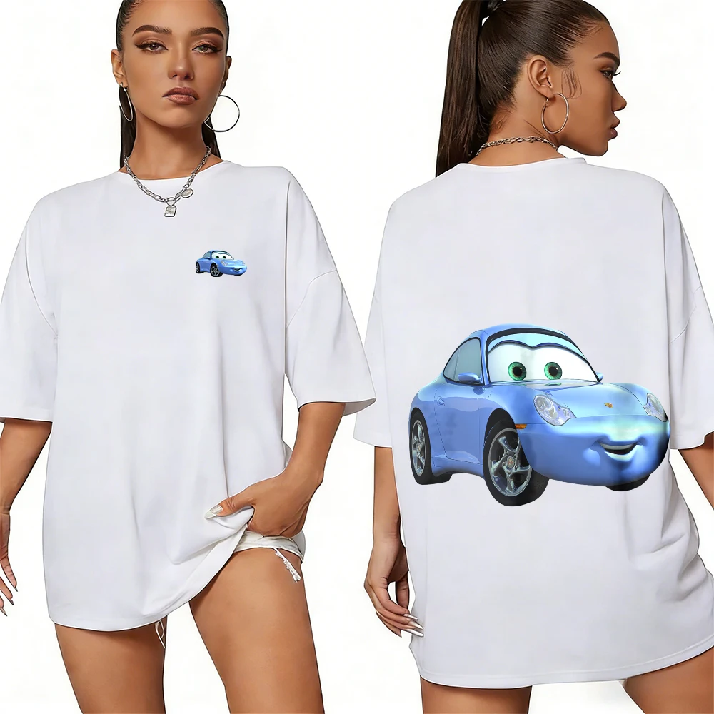 

Disney Summer Cars Sally (bright Blue Porsche) Mini Image 100% Cotton Print T-shirt Casual Breathable Top for Men and Women