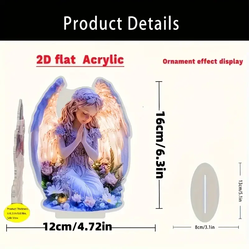 مهدئ مشع الصلاة الملاك 2D تمثال أكريليك سطح المكتب الديكور مناسبة للمنزل والكنيسة والزفاف هدية روحانية مثالية