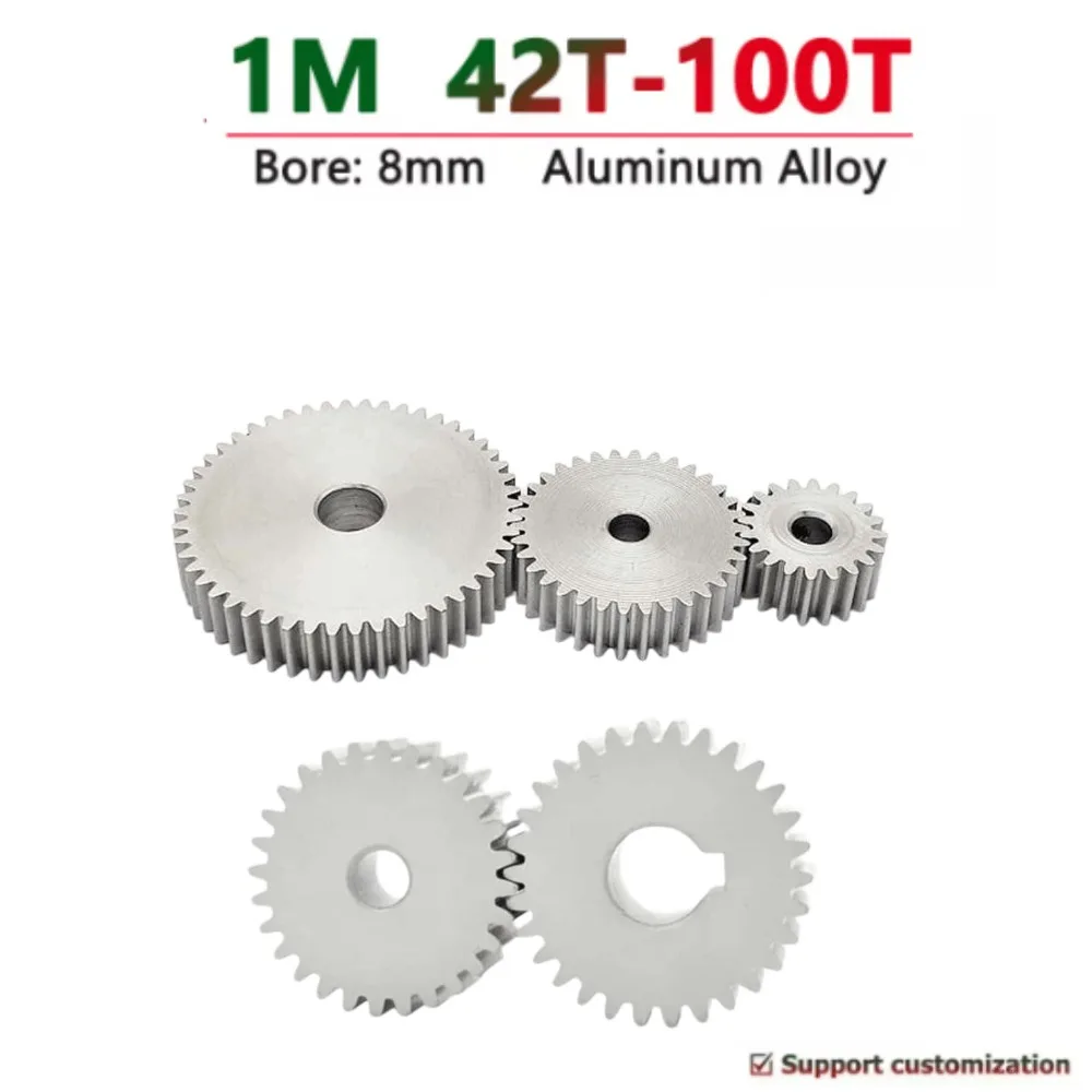 1Pcs 1M 42-100T Aluminum Spur Gear Motor Gear 8mm Bore Mod 1 Precision Transmission Parts for DIY RC Robot CNC Machine