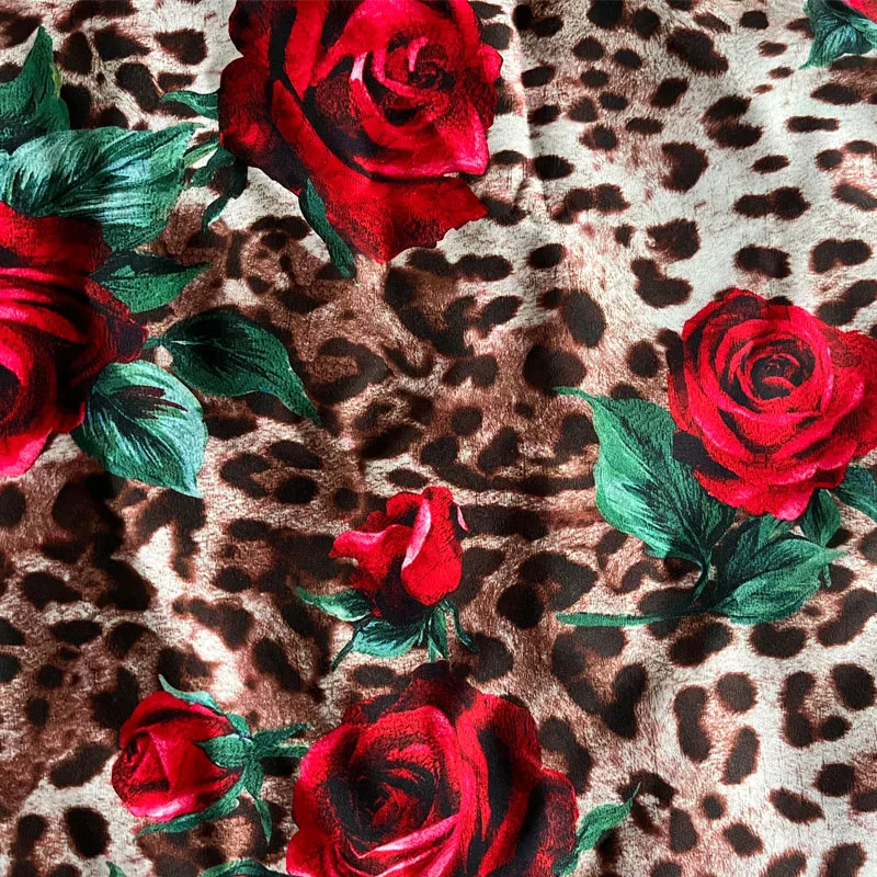 Fashion Leopard and Rose Flower Printed Soft Polyester Fabric For Woman‘s Spring/Autumn Dress Pants DIY Cloth Sewing