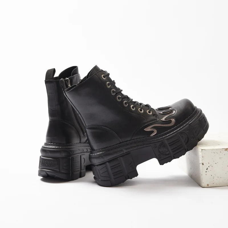 European American Dark Motorcycle Boots Heavy Metal Thick Sole Spring New Punk Leather Shoes