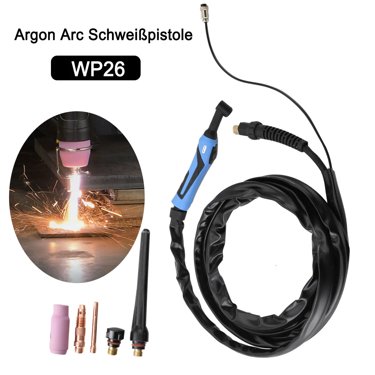 TIG-Schweißbrenner WP26 TIG-Pistole Argon-Schweißbrenner Luftgekühlter Brenner für 150A-250A TIG-Schweißmaschine mit 4 Meter TIG-Schlauch – Detail 3