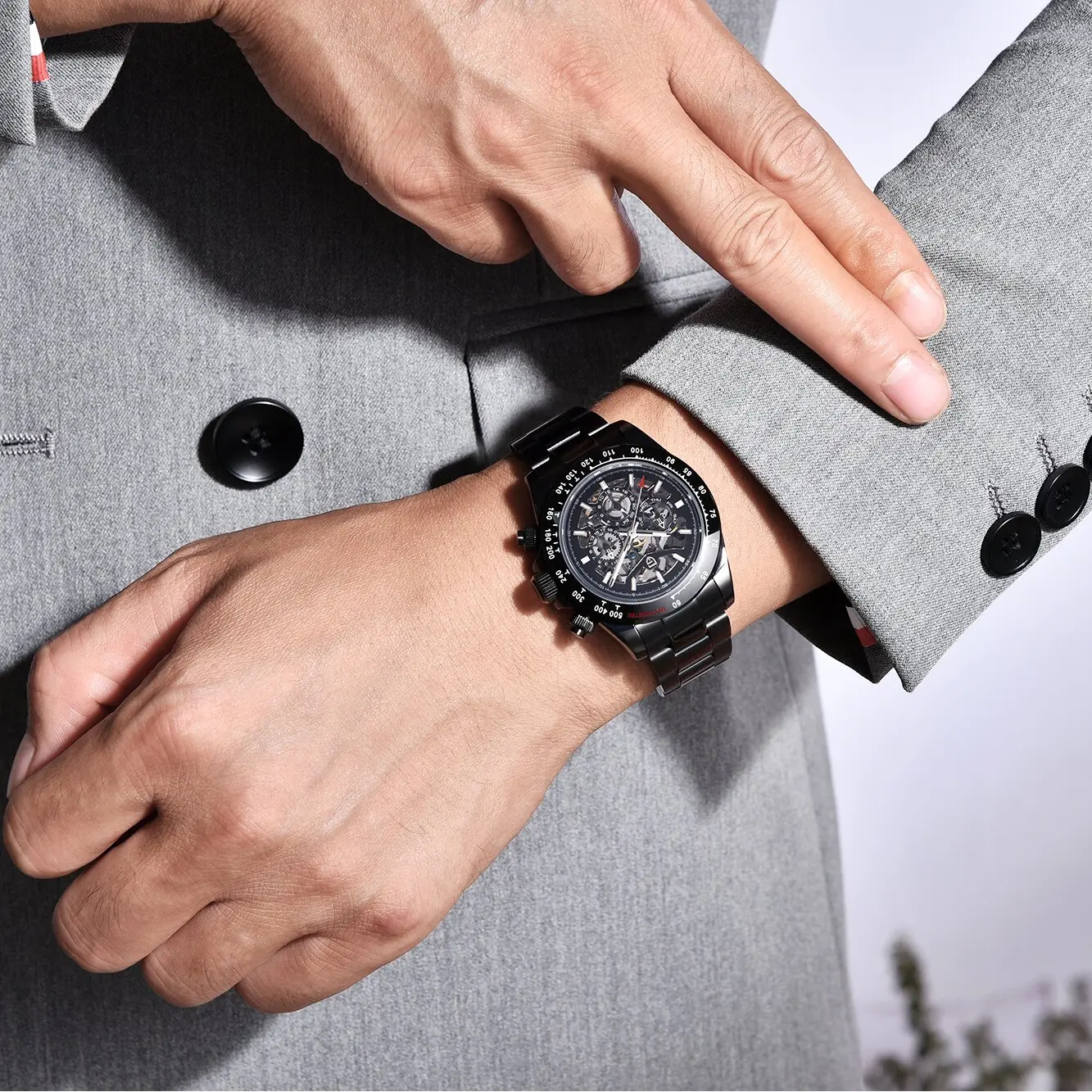 PAGANI DESIGN Men Minimalist Solid Color Automatic Mechanical Watch Atmospheric Gentleman Style Tachymeter Weekly Display Watch