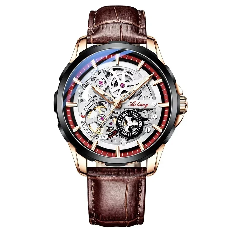 AILANG 8650 Men's Skeleton Dial Automatic Mechanical Watch Unique Large Stainless Steel Waterproof High-Quality Timepiece