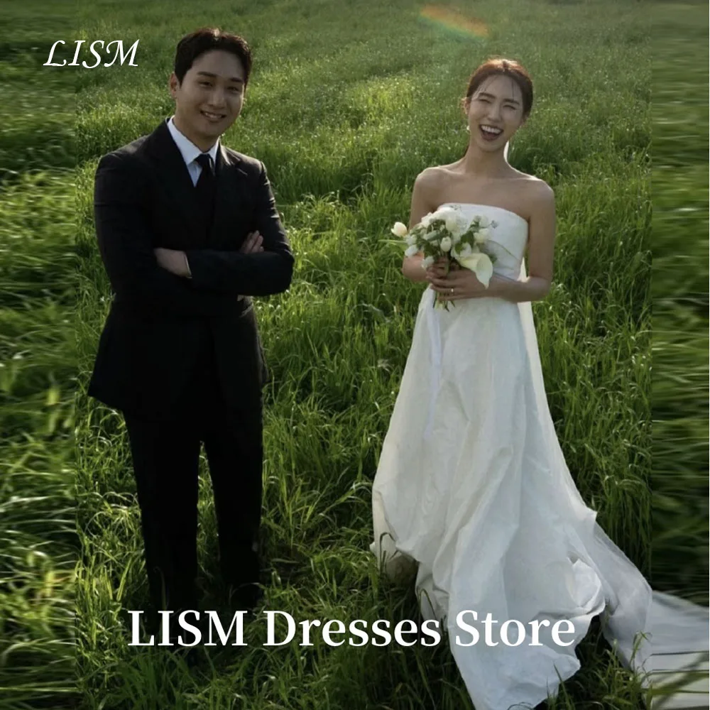 

LISM Strapless Simple A-Line Korea Wedding Dresses Photo Shoot Silk Satin Long Dress Bridal Gowns 웨딩드레스 Customized Corsets