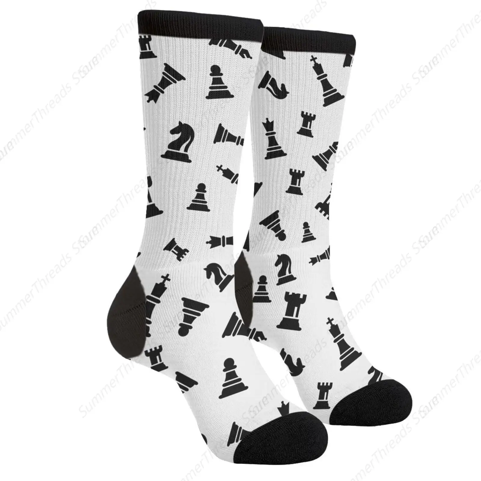 International Chess Merchandise Lovers Player Merch Themed Casual Unisex Novelty Fun Crew Socks Men And Women Crazy Dress Socks