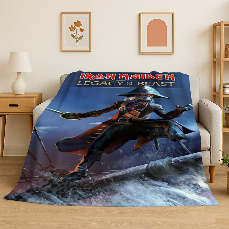 

3D I-Iron Maiden Metal Band Flannel Blanket Soft Warm Throw Blanket for Bedroom Living Room Bed Travel Camping Picnic Gift