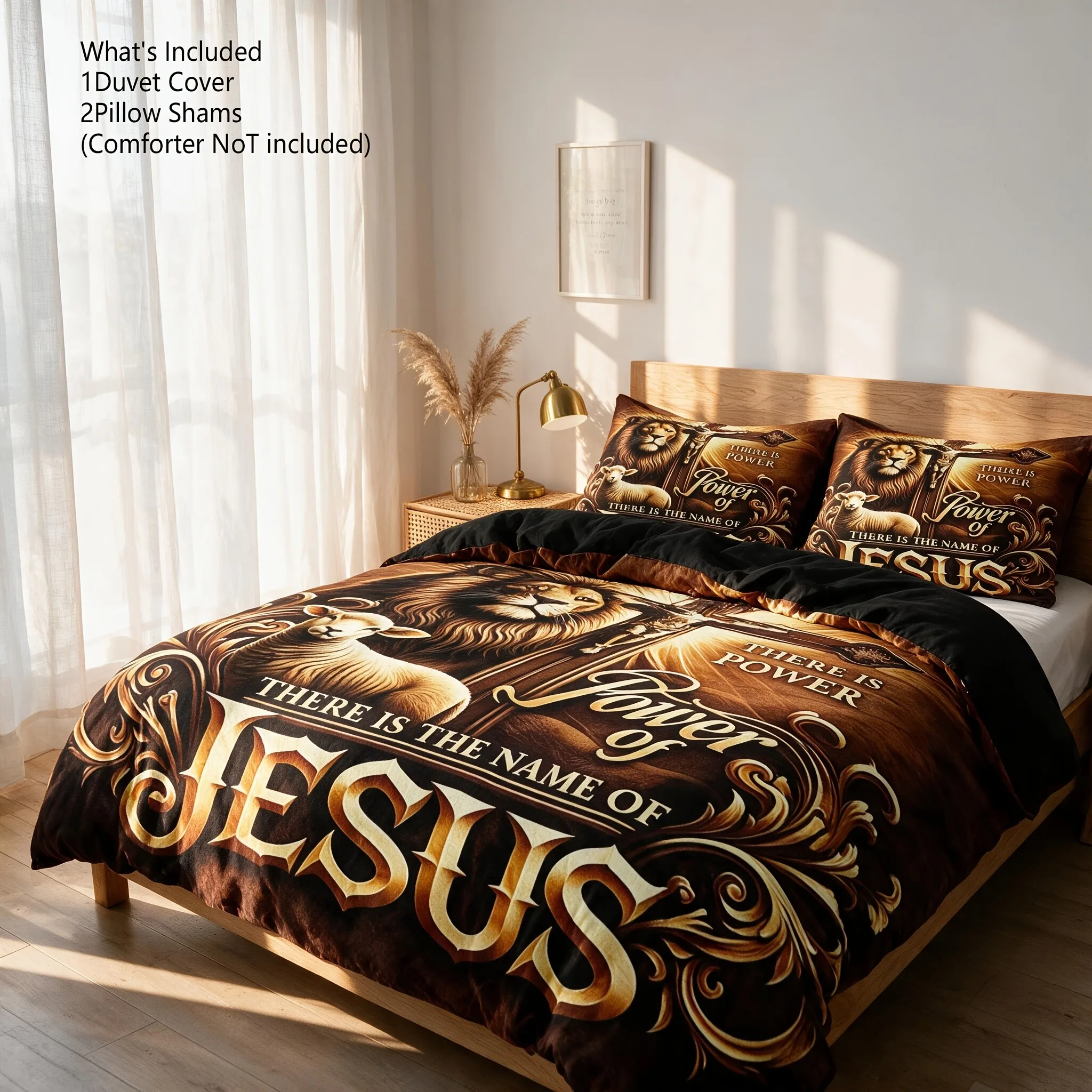 Religious Jesus Printed Duvet Cover Set Christian Bedding Queen Size Quilt Cover with Pillowcases