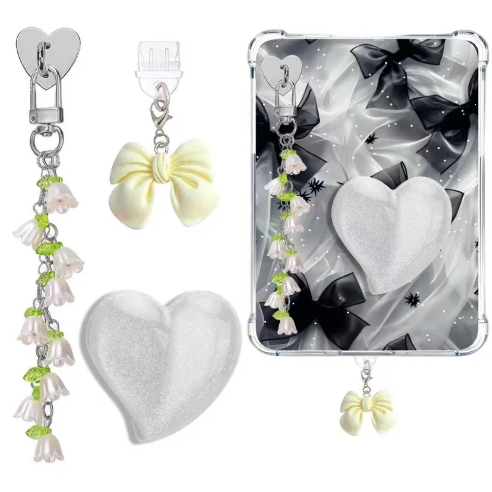 A Set Lily of The Valley Kindle Charms Set Cute Design Dust Plug Charm Tablet Stand Heart Grip Holder for Apple /Android Devices