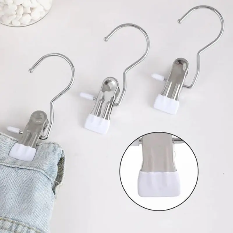 

10pcs Metal Hooks Towels Hooks Stainless Steel Hook Clip Hanging for Home Pants Clothes With large Spring